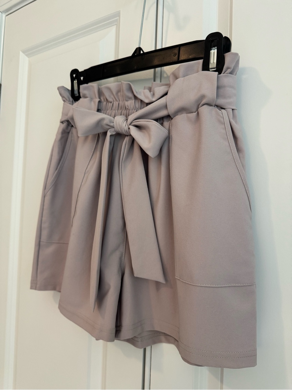 Grace Karin Tan High-Waist Paperbag Tie-Waist Shorts with Pockets NWT - Picture 2 of 7